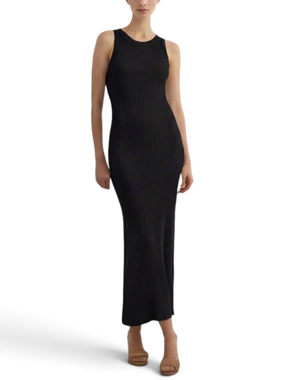 DISSH Valerie Black Ribbed Knit Racer Midi Length Sleeveless Dress XS